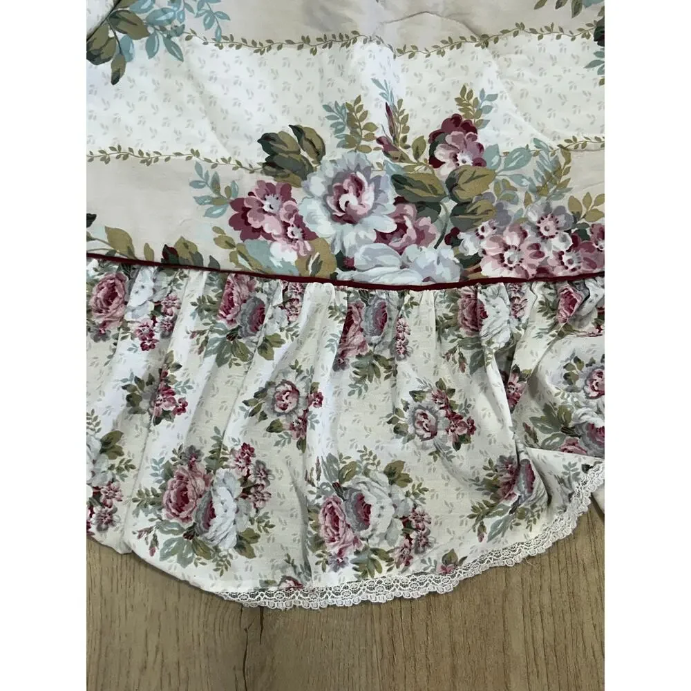 Cottagecore Floral Ruffled Bedspread King Cabbage Rose Shabby Chic